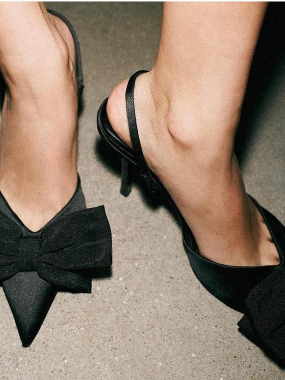 Zara Bow Heels Pointed Toe High Heel Shoes Slingback Stretch Satin Black Size 10 - Picture 9 of 10